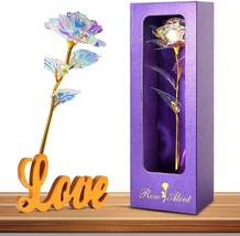 Gifts for Women Her Wife,Rainbow Rose Artificial Flower with Love Stand - £12.36 GBP