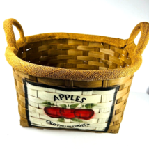 Vintage Brown Wicker Basket Storage Apples Burlap Handles Apples - £15.97 GBP
