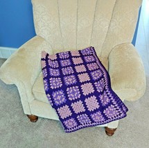 Granny Square Afghan Blanket Throw 58”x40”  Purple Lavender Pink Grey Afgan Lap - £51.95 GBP