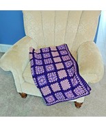 Granny Square Afghan Blanket Throw 58”x40”  Purple Lavender Pink Grey Af... - £52.07 GBP