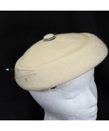 Pillbox Hat Cream White Rhinestone Accent &amp; Lucite Hat Pins Size Small 2... - $29.39