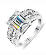 GIGAJEWE Moissanite 4.0ct 8X10mm White D/Cyan Color Emerald Cut 925 Silv... - $161.00+