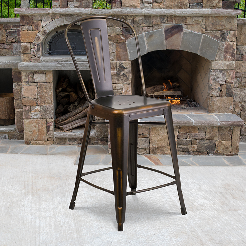 Distressed Copper Metal Stool ET-3534-24-COP-GG