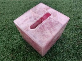 5&quot;x5&quot; Pink Rose Quartz Napkin Holder Tissue Box Luxurious Gift Item Handmade - £242.28 GBP
