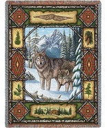 72x54 WOLF Lodge Wildllife Winter Snow Tapestry Afghan Throw Blanket - £49.61 GBP