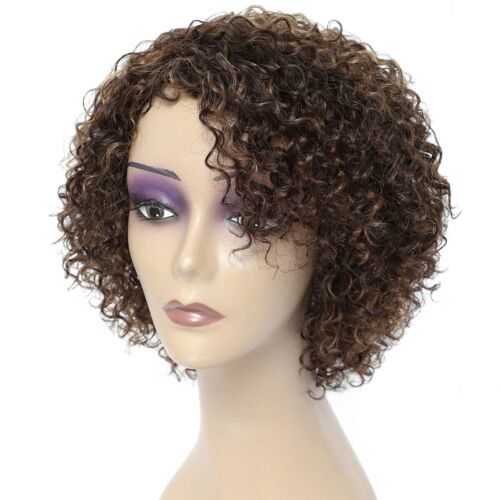Primary image for Gold Label Human Hair Kinky Curly Short Wig, Chocolate Brown Mix Medium Auburn 