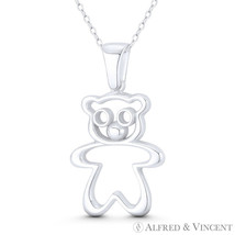 Classic Teddy Bear Charm Outline Valentine&#39;s Day Pendant in .925 Sterling Silver - £16.39 GBP+
