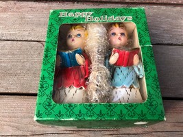 VTG Happy Holidays Japan Caroler Boy Christmas Figures w Box Paper Mache c.1960s - £15.58 GBP