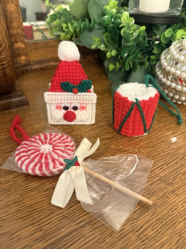 Vintage Christmas!  Plastic Needlepoint Ornaments -Set Of 3 Santa Drum L... - $14.54 Vintage Christmas!  Plastic Needlepoint Ornaments -Set Of 3 Santa Drum L... - $14.54