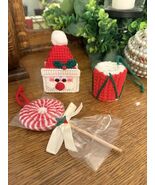 Vintage Christmas!  Plastic Needlepoint Ornaments -Set Of 3 Santa Drum L... - $14.54