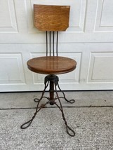 RARE ANTIQUE INDUSTRIAL DRAFTING BAR SWIVEL STOOL CHAIR Twisted Iron Base - £467.08 GBP