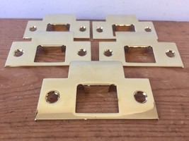 Lot Of 5 NEW Solid Polished Shiny Brass Door Knob Door Jamb Strike Plates - £32.04 GBP