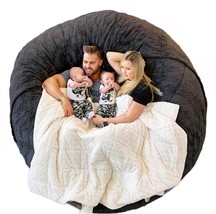 Large Round Soft Fluffy Bean Bag For Adults, Ultra Soft Bean Bag Bed (No Filler, - £40.62 GBP