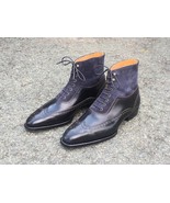 Handmade Men&#39;s Two Tone Wing Tip Leather Ankle Boots, Men Leather Dress ... - $3,368.10 MXN+