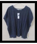 Sonoma Navy Blue Poncho Sweater Side Buttons Fringed Hem Women&#39;s Size S/M - $40.60 CAD