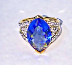 Sterling Silver Blue Crystal Sapphire Colored Stone Cocktail Ring Size 8  - £17.52 GBP