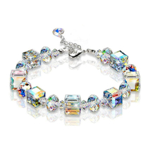 Shiny Crystal Cube Bracelet For Women Square Glass Bracelet Sparkles Exquisite S - £9.57 GBP