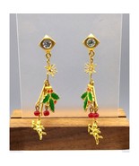 Fun Christams Shoulder Duster Earrings, Gold Tone Crystals Drop to Whims... - £40.31 GBP