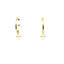 Unisex Italian Half Hoop Earrings 14k Yellow Gold Cross Length 1.063 inch - £135.57 GBP