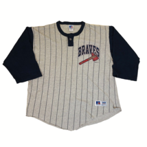 Vintage Atlanta Braves Russell Athletic Striped Henley Shirt Size Large USA 1995 - £23.25 GBP