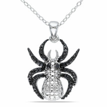 0.50Ct Lab-Created Ónice Negro Araña Colgante Collar 18&quot; En 925 Plata de Ley - £65.00 GBP