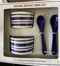 White Ceramic Dessert Bowl Set Blue White Striped Chip Pattern - $229.79 MXN White Ceramic Dessert Bowl Set Blue White Striped Chip Pattern - $229.79 MXN