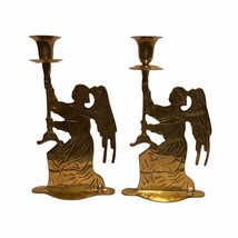 Vintage Brass Angel Candle Holder Torch Bearer Made in India 10” Christmas Set 2 - £20.84 GBP