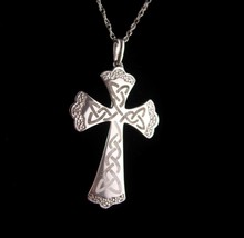 Gothic sterling diamond cross necklace - Vintage signed Irish celtic lov... - $95.00