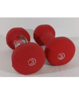 Pair of 3 LB THREE POUND RED Neoprene Coated DUMBELL Hand Weights LIGHTL... - $7.83