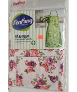 Printed Vinyl Kitchen Apron with pocket, COLORFUL FLOWERS # 2, Fen Fang - $13.85