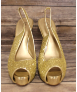 Ana Nora Platino Gold Slingback Heels Woman Size 10M Glitter Peep Toe  0... - £12.46 GBP