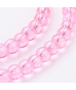 Z Bead Lot 5 strand 31 inch Spray Painted Crackle Glass Round Hot Pink 4mm  97CR - $9.49