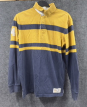 Vtg American Eagle Shirt Central #44 Mens XS Yellow Blue Striped Rugby Polo - $24.70