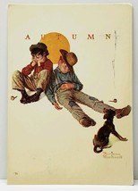 Norman Rockwell Autumn Me And My Pal Disastrous Darling Boys &amp; Dog Postcard J9 - £3.15 GBP