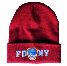 FDNY Winter Hat Police Badge Fire Department Of New York City Red &amp; Whit... - £12.53 GBP