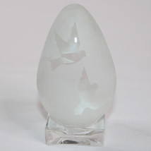 Frosted Glass Egg Shaped With Birds Etched Designs With Stand Art Glass Egg - $9.70