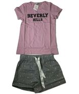 Honglin Girls Size S &quot; BEVERLY HILLS&quot; T-Shirt &amp; Shorts Pink &amp; Gray Polka... - €8,65 EUR