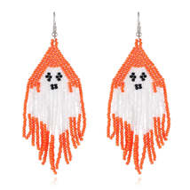 Orange Howlite & Silver-Plated Ghost Tassel Drop Earrings - £12.78 GBP