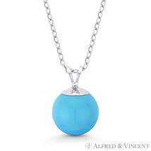 Blue Turquoise 5mm to 10mm Ball Solitaire Rabbit-Ear Pendant in 14k Whit... - $64.34+