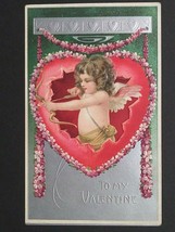 To My Valentine Cupid Shooting Arrow Silver Embossed Postcard Germany c1910s - $19.99