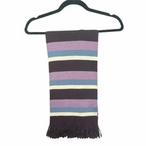 Ann Taylor Factory Striped Scarf Purple Blue White Colorblock Fringe Knit Winter - £15.68 GBP