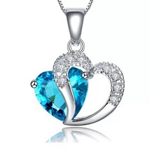 Women  Silver Necklace Chain Blue Crystal Heart Purple Pendant - £7.77 GBP