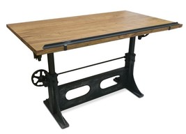 Industrial Adjustable Crank Drafting Desk - Tilting Top - Cast Iron Base - £1,502.78 GBP