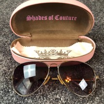 Juicy Couture Aviator Sunglasses Rose Gold Pink Lenses Case Lens Cloth Y2K - £32.56 GBP