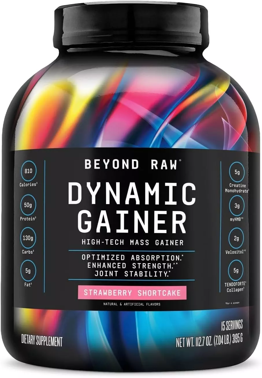 GNC -BEYOND RAW- DYNAMIC GAINER (STRAWBERRY SHORTCAKE) net.wt.7lbs-Free ... - $64.99