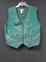 North Crest Hunter Green Wool Cotton Vest W/Embroidery &amp; Buttons Size L ... - $422.93 MXN