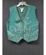 North Crest Hunter Green Wool Cotton Vest W/Embroidery &amp; Buttons Size L ... - $422.93 MXN