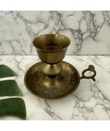 Vintage Brass Metal Chamber Stick Candle Holder Large Round Metallic Hom... - $25.73