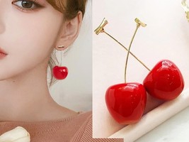 Cherry Red Earrings Red Statement Stud For Women Girl Fruit Jewelry Drop Earring - £10.19 GBP