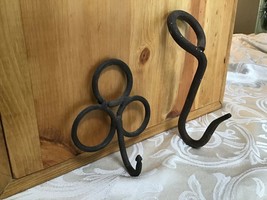 Vintage Pair Wrought Iron Hook Kitchen Wall Key Old Hanger Rustic Country 506A - £16.68 GBP